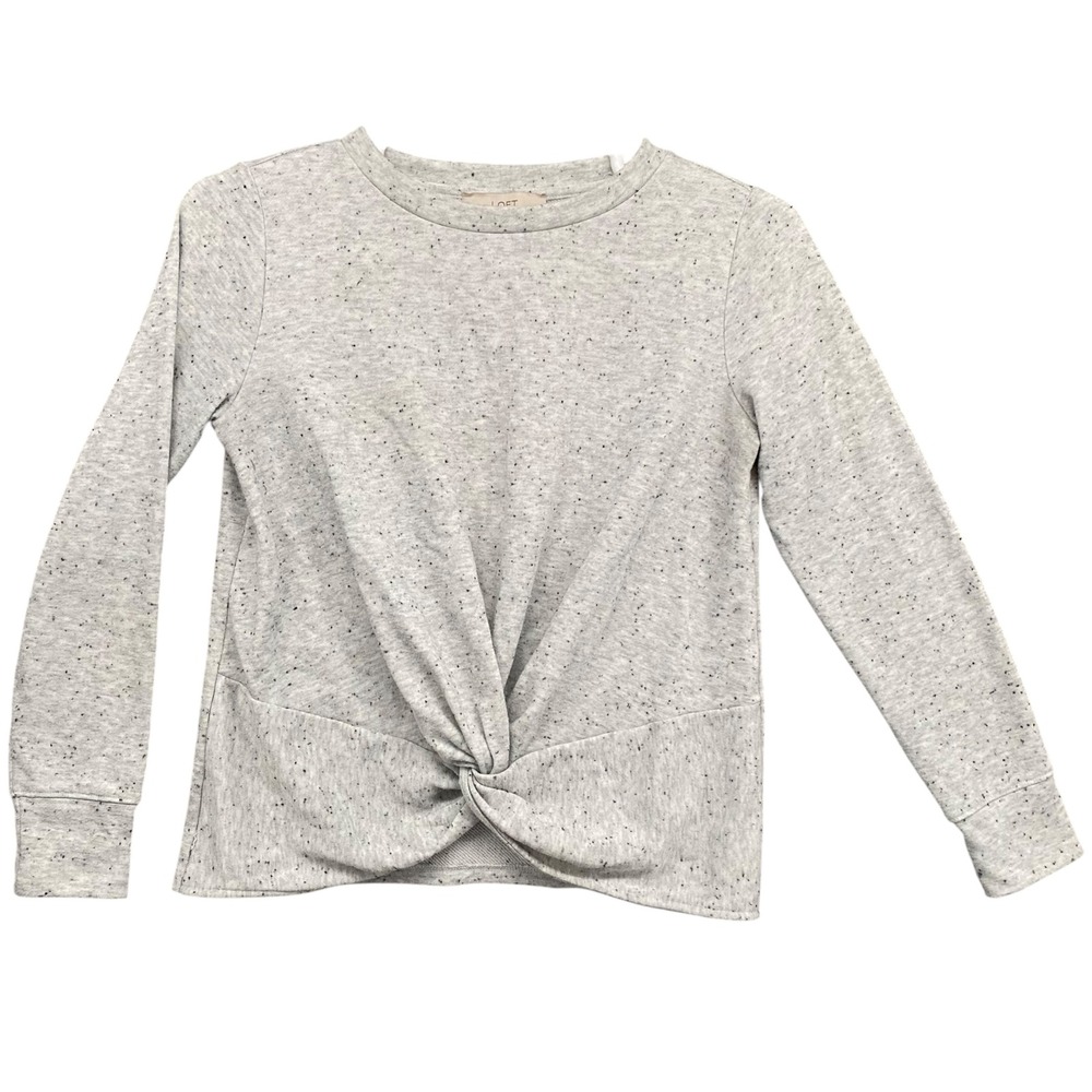 LOFT Women's Gray Speckled Long Sleeve Twist‎ Front Top M Medium